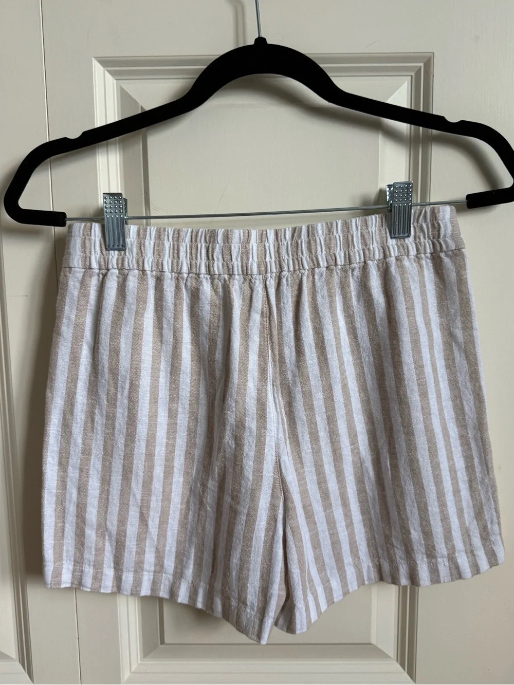 J. Crew Beige & White High-Waist Striped Linen Shorts